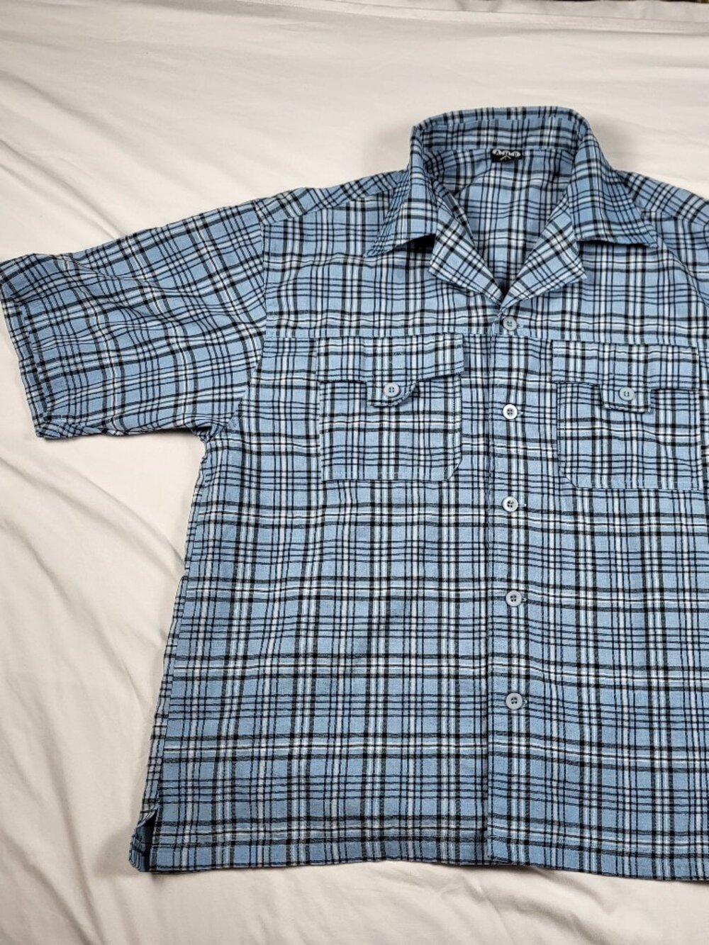 AMR Shirt Men's Large Blue Plaid Pockets Classic Outdoor Workwear Comfort